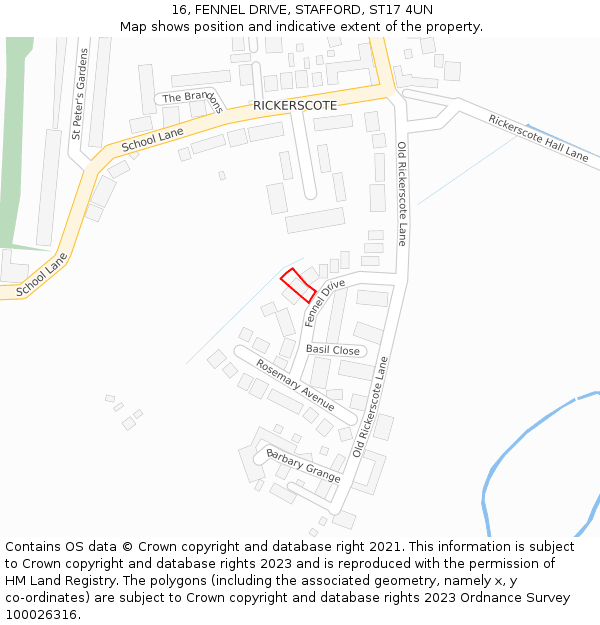 16, FENNEL DRIVE, STAFFORD, ST17 4UN: Location map and indicative extent of plot