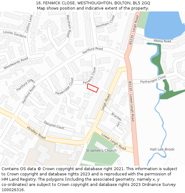 16, FENWICK CLOSE, WESTHOUGHTON, BOLTON, BL5 2GQ: Location map and indicative extent of plot