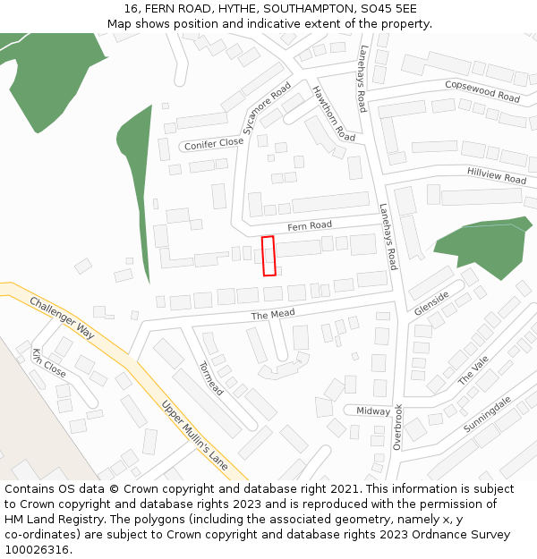 16, FERN ROAD, HYTHE, SOUTHAMPTON, SO45 5EE: Location map and indicative extent of plot