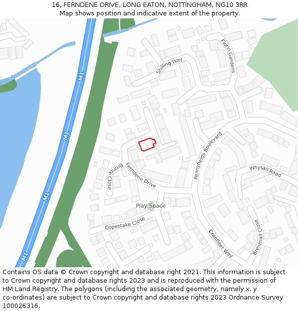 16, FERNDENE DRIVE, LONG EATON, NOTTINGHAM, NG10 3RR: Location map and indicative extent of plot