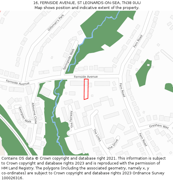 16, FERNSIDE AVENUE, ST LEONARDS-ON-SEA, TN38 0UU: Location map and indicative extent of plot