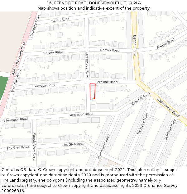 16, FERNSIDE ROAD, BOURNEMOUTH, BH9 2LA: Location map and indicative extent of plot