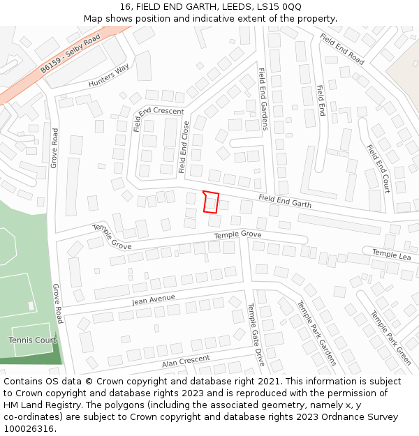 16, FIELD END GARTH, LEEDS, LS15 0QQ: Location map and indicative extent of plot