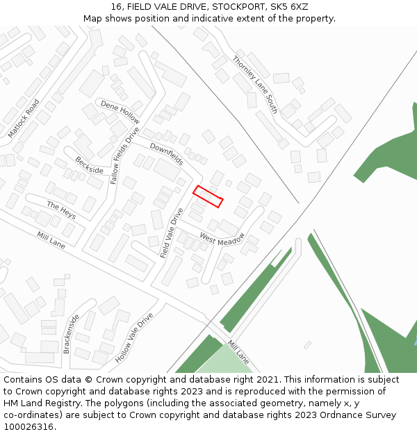 16, FIELD VALE DRIVE, STOCKPORT, SK5 6XZ: Location map and indicative extent of plot