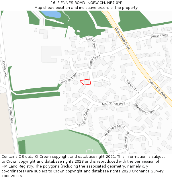 16, FIENNES ROAD, NORWICH, NR7 0YP: Location map and indicative extent of plot