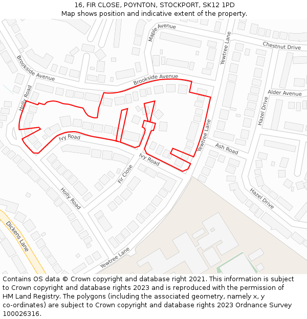 16, FIR CLOSE, POYNTON, STOCKPORT, SK12 1PD: Location map and indicative extent of plot