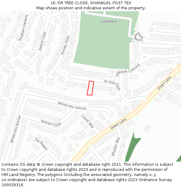 16, FIR TREE CLOSE, SHANKLIN, PO37 7EX: Location map and indicative extent of plot