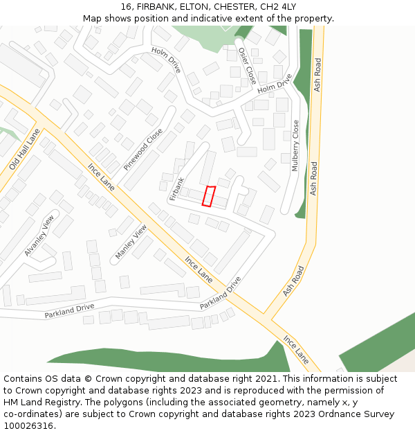 16, FIRBANK, ELTON, CHESTER, CH2 4LY: Location map and indicative extent of plot