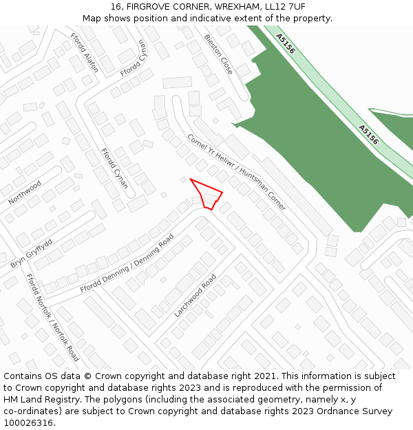 16, FIRGROVE CORNER, WREXHAM, LL12 7UF: Location map and indicative extent of plot
