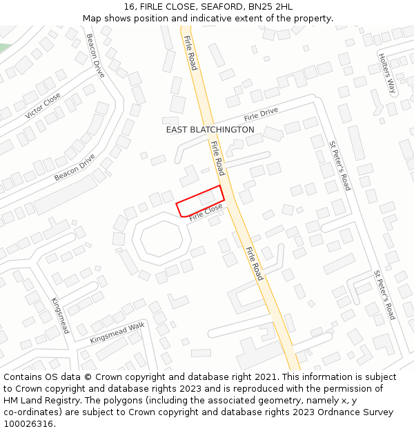 16, FIRLE CLOSE, SEAFORD, BN25 2HL: Location map and indicative extent of plot