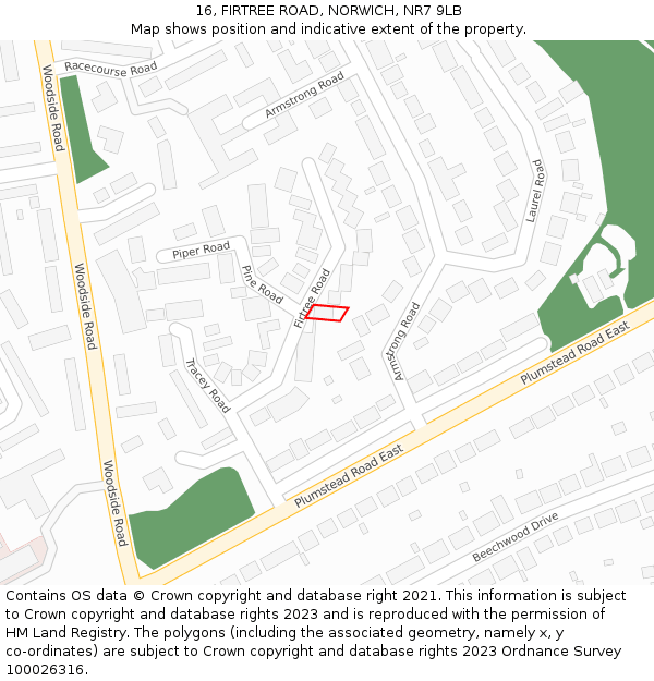 16, FIRTREE ROAD, NORWICH, NR7 9LB: Location map and indicative extent of plot