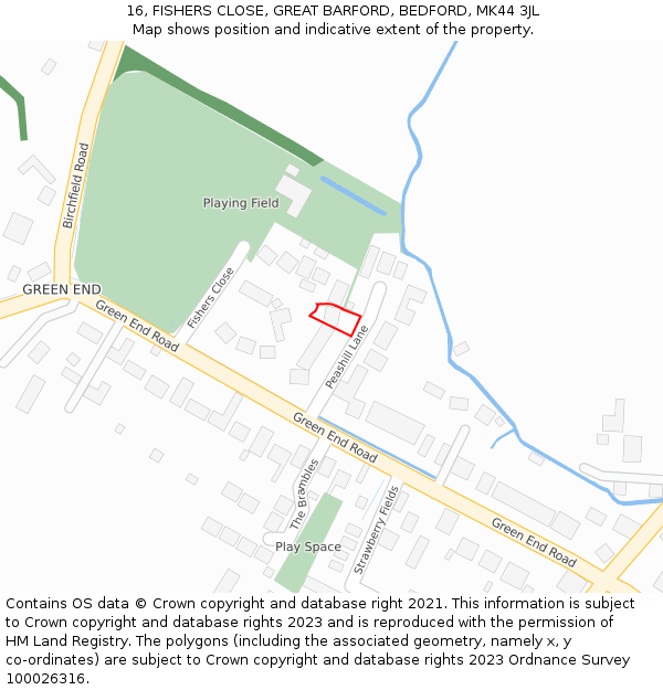 16, FISHERS CLOSE, GREAT BARFORD, BEDFORD, MK44 3JL: Location map and indicative extent of plot