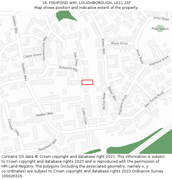 16, FISHPOND WAY, LOUGHBOROUGH, LE11 2SF: Location map and indicative extent of plot