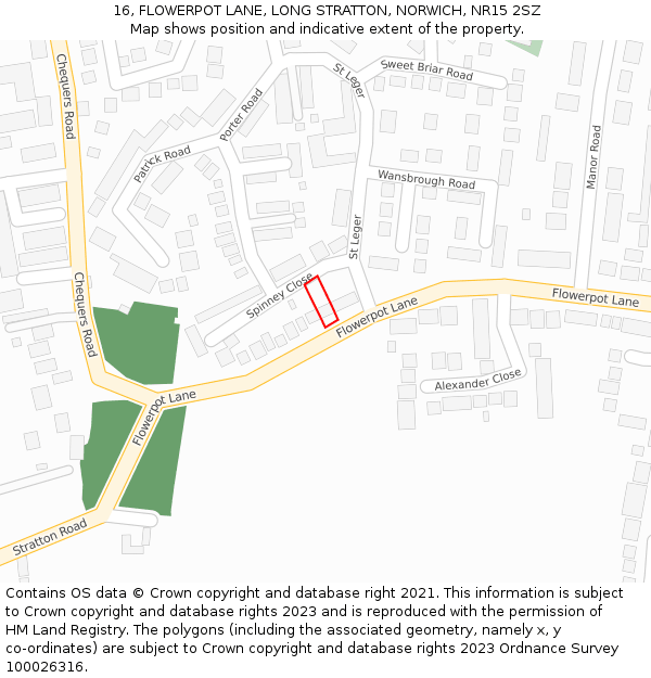 16, FLOWERPOT LANE, LONG STRATTON, NORWICH, NR15 2SZ: Location map and indicative extent of plot