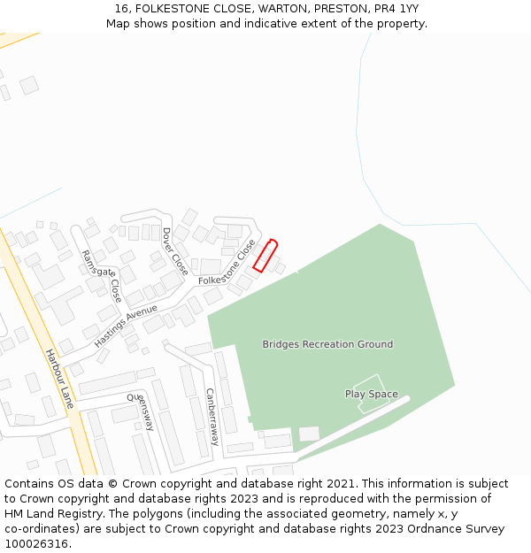16, FOLKESTONE CLOSE, WARTON, PRESTON, PR4 1YY: Location map and indicative extent of plot