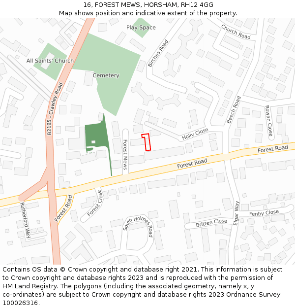 16, FOREST MEWS, HORSHAM, RH12 4GG: Location map and indicative extent of plot