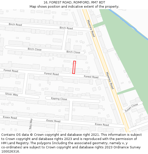 16, FOREST ROAD, ROMFORD, RM7 8DT: Location map and indicative extent of plot