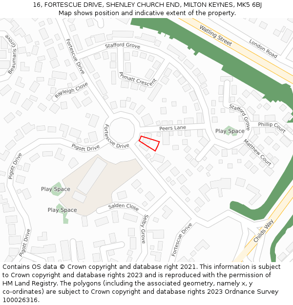 16, FORTESCUE DRIVE, SHENLEY CHURCH END, MILTON KEYNES, MK5 6BJ: Location map and indicative extent of plot