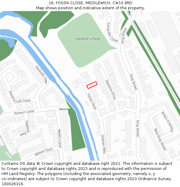 16, FOSSA CLOSE, MIDDLEWICH, CW10 9RD: Location map and indicative extent of plot
