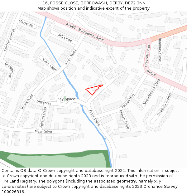 16, FOSSE CLOSE, BORROWASH, DERBY, DE72 3NN: Location map and indicative extent of plot