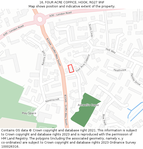 16, FOUR ACRE COPPICE, HOOK, RG27 9NF: Location map and indicative extent of plot