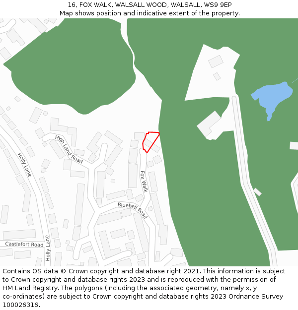 16, FOX WALK, WALSALL WOOD, WALSALL, WS9 9EP: Location map and indicative extent of plot