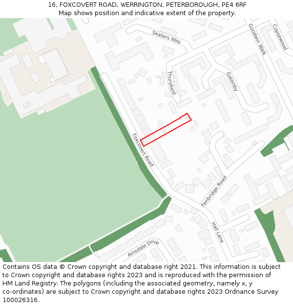 16, FOXCOVERT ROAD, WERRINGTON, PETERBOROUGH, PE4 6RF: Location map and indicative extent of plot