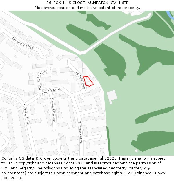16, FOXHILLS CLOSE, NUNEATON, CV11 6TP: Location map and indicative extent of plot