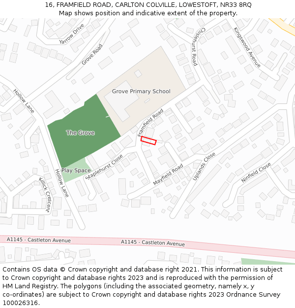 16, FRAMFIELD ROAD, CARLTON COLVILLE, LOWESTOFT, NR33 8RQ: Location map and indicative extent of plot