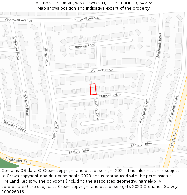 16, FRANCES DRIVE, WINGERWORTH, CHESTERFIELD, S42 6SJ: Location map and indicative extent of plot