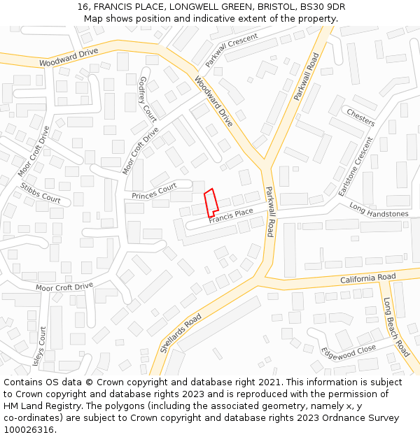 16, FRANCIS PLACE, LONGWELL GREEN, BRISTOL, BS30 9DR: Location map and indicative extent of plot