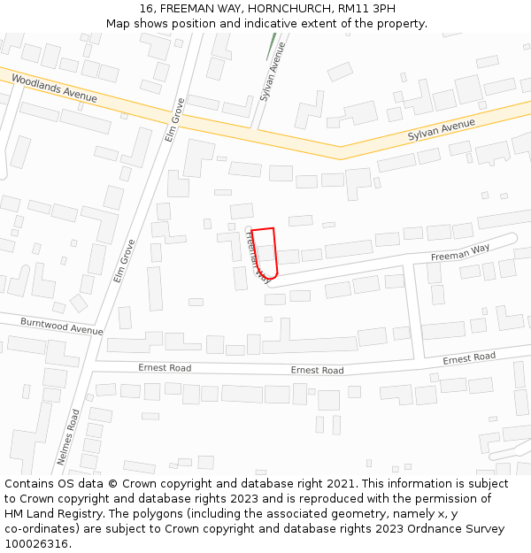 16, FREEMAN WAY, HORNCHURCH, RM11 3PH: Location map and indicative extent of plot