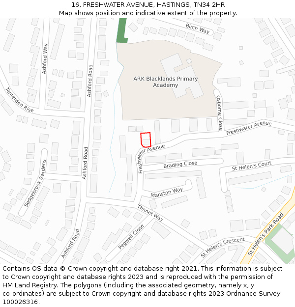 16, FRESHWATER AVENUE, HASTINGS, TN34 2HR: Location map and indicative extent of plot