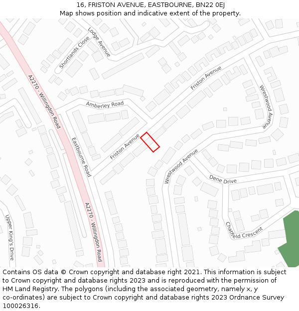 16, FRISTON AVENUE, EASTBOURNE, BN22 0EJ: Location map and indicative extent of plot