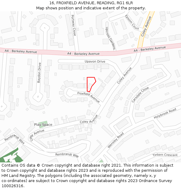16, FROXFIELD AVENUE, READING, RG1 6LR: Location map and indicative extent of plot