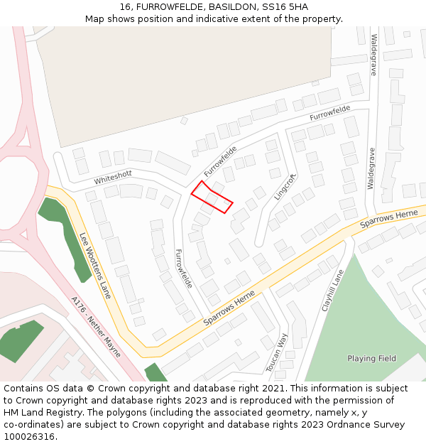 16, FURROWFELDE, BASILDON, SS16 5HA: Location map and indicative extent of plot