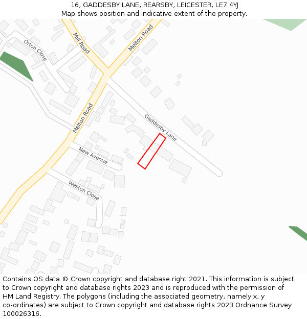 16, GADDESBY LANE, REARSBY, LEICESTER, LE7 4YJ: Location map and indicative extent of plot