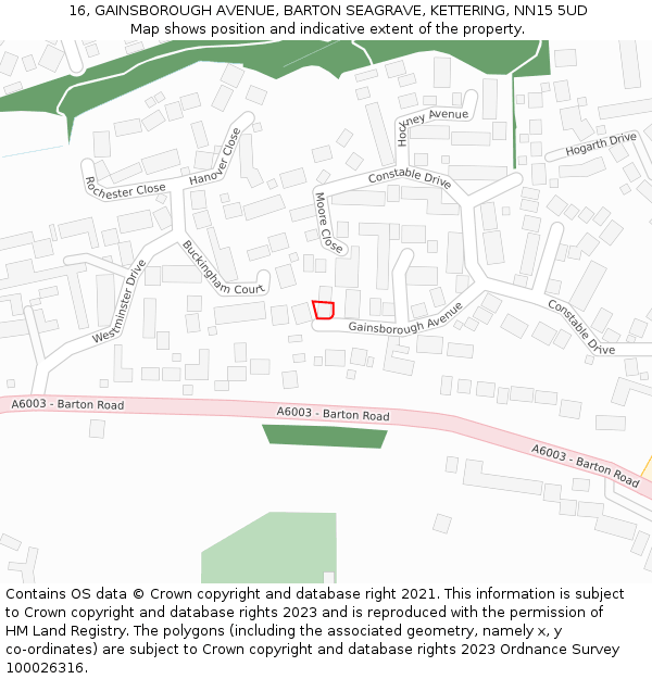 16, GAINSBOROUGH AVENUE, BARTON SEAGRAVE, KETTERING, NN15 5UD: Location map and indicative extent of plot