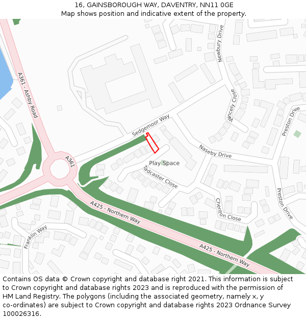 16, GAINSBOROUGH WAY, DAVENTRY, NN11 0GE: Location map and indicative extent of plot