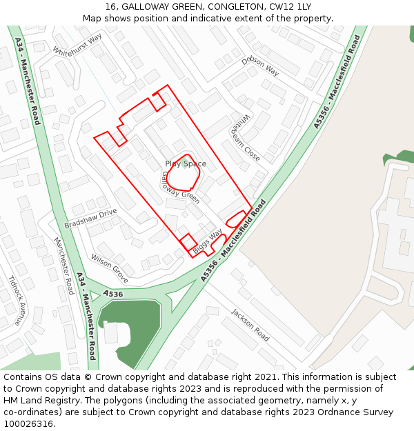 16, GALLOWAY GREEN, CONGLETON, CW12 1LY: Location map and indicative extent of plot