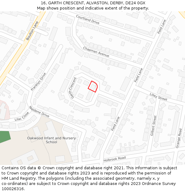 16, GARTH CRESCENT, ALVASTON, DERBY, DE24 0GX: Location map and indicative extent of plot