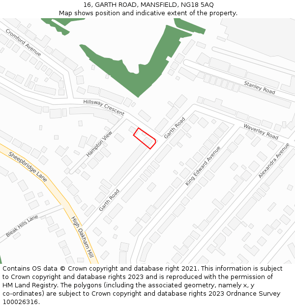 16, GARTH ROAD, MANSFIELD, NG18 5AQ: Location map and indicative extent of plot