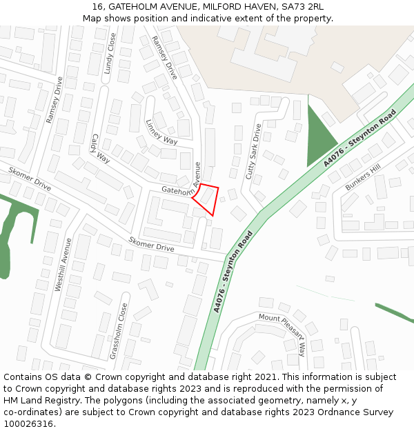 16, GATEHOLM AVENUE, MILFORD HAVEN, SA73 2RL: Location map and indicative extent of plot
