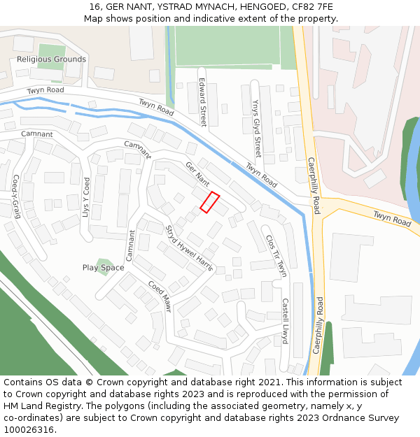 16, GER NANT, YSTRAD MYNACH, HENGOED, CF82 7FE: Location map and indicative extent of plot