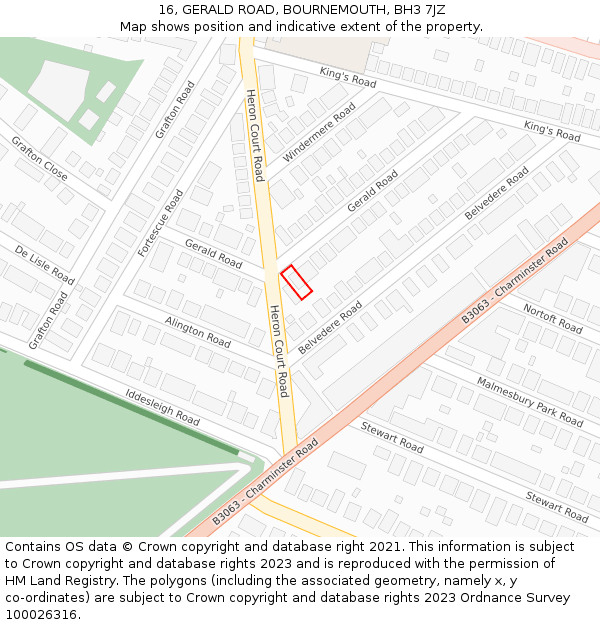 16, GERALD ROAD, BOURNEMOUTH, BH3 7JZ: Location map and indicative extent of plot