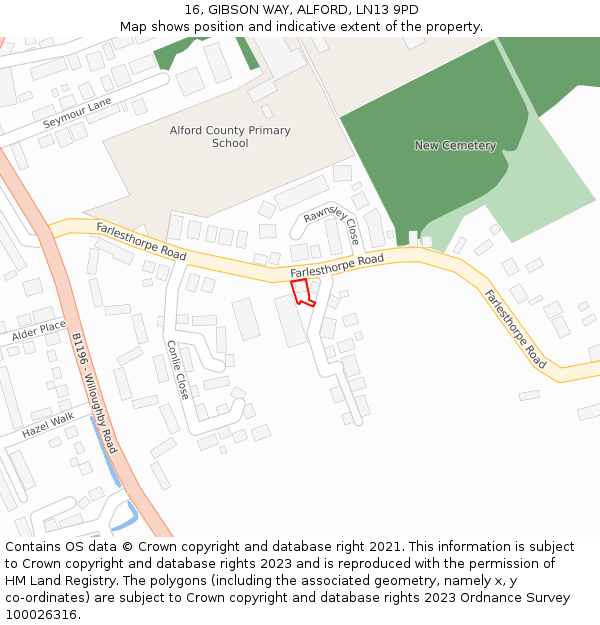 16, GIBSON WAY, ALFORD, LN13 9PD: Location map and indicative extent of plot