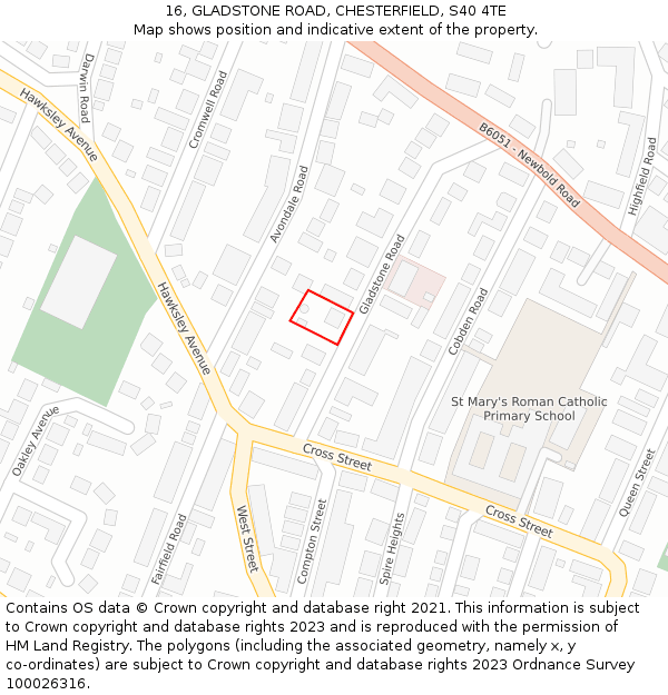 16, GLADSTONE ROAD, CHESTERFIELD, S40 4TE: Location map and indicative extent of plot