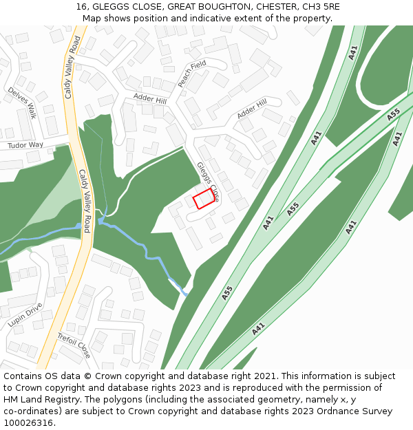 16, GLEGGS CLOSE, GREAT BOUGHTON, CHESTER, CH3 5RE: Location map and indicative extent of plot