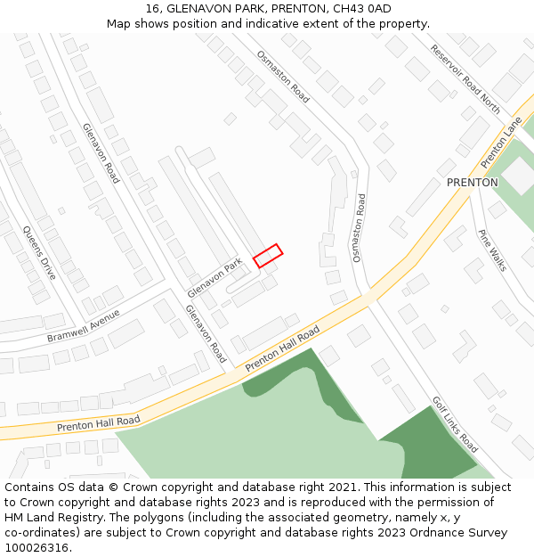 16, GLENAVON PARK, PRENTON, CH43 0AD: Location map and indicative extent of plot