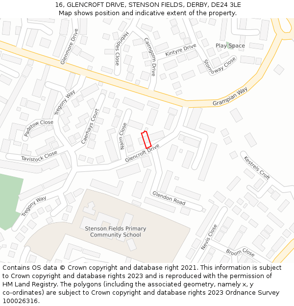16, GLENCROFT DRIVE, STENSON FIELDS, DERBY, DE24 3LE: Location map and indicative extent of plot